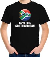 Zuid-Afrika Happy to be South African landen t-shirt met emoticon - zwart - kinderen - Zuid-Afrika landen shirt met Zuid-Afrikaanse vlag - WK / Olympische spelen outfit / kleding 146/152
