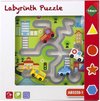 Afbeelding van het spelletje Labyrint kinderpuzzel van hout verkeer met auto's