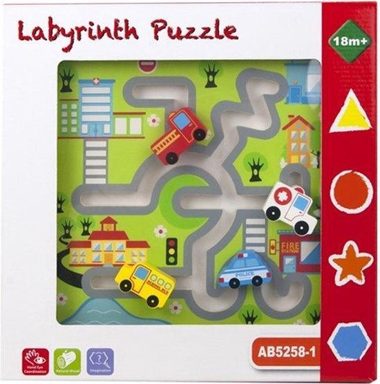 Afbeelding van het spel Labyrint kinderpuzzel van hout verkeer met auto's