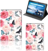 Leuk Case Lenovo Tablet M10 Hoes met Magneetsluiting Butterfly Roses