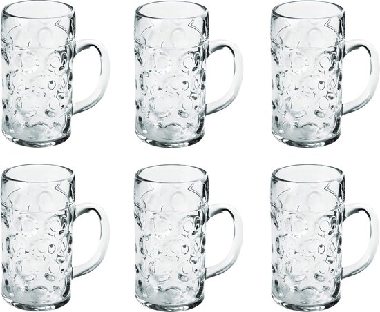 6x Bierpullen/bierglazen halve liter/50 cl/500 ml van onbreekbaar kunststof - 0,5 liter pullen - Bierfeest/Oktoberfest pul - Bierpul glazen – herbruikbare glazen
