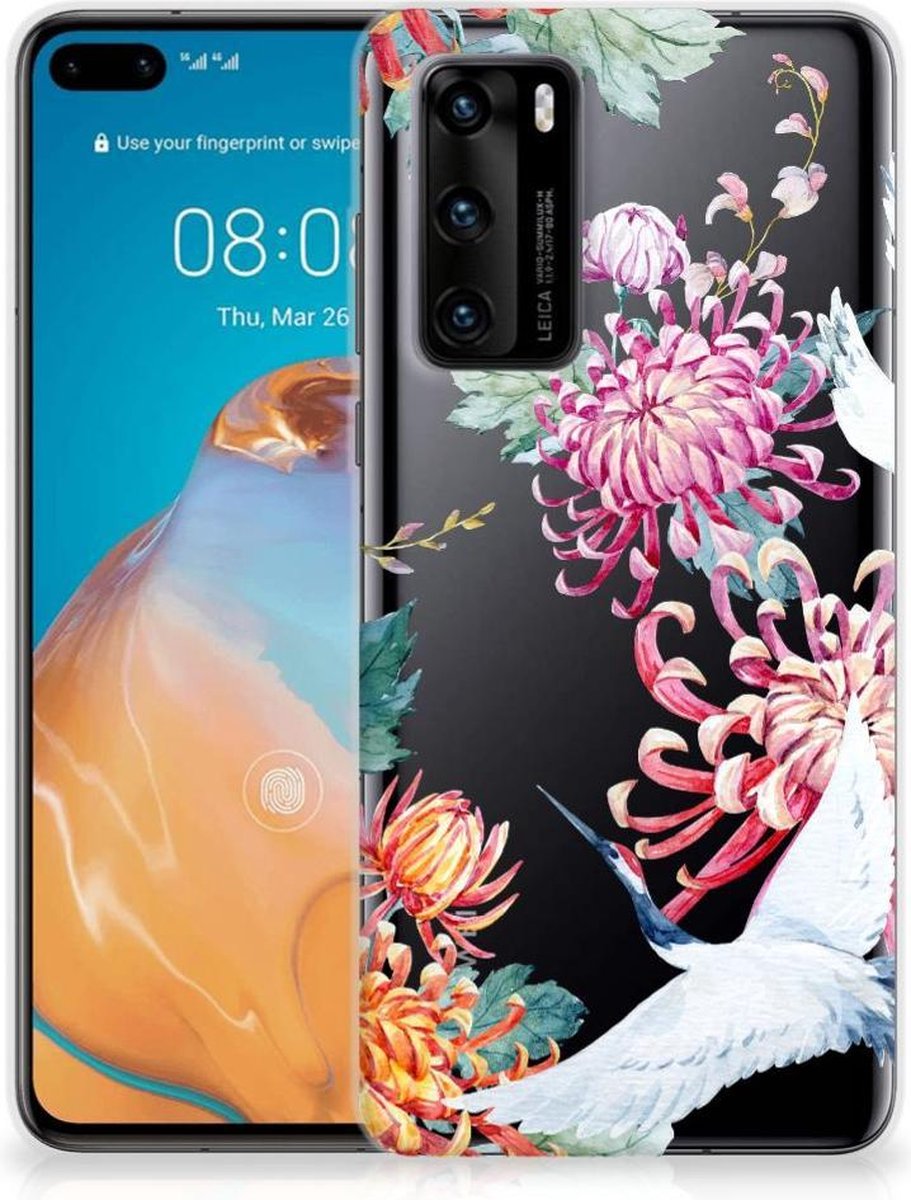 Huawei P40 TPU Hoesje Bird Flowers
