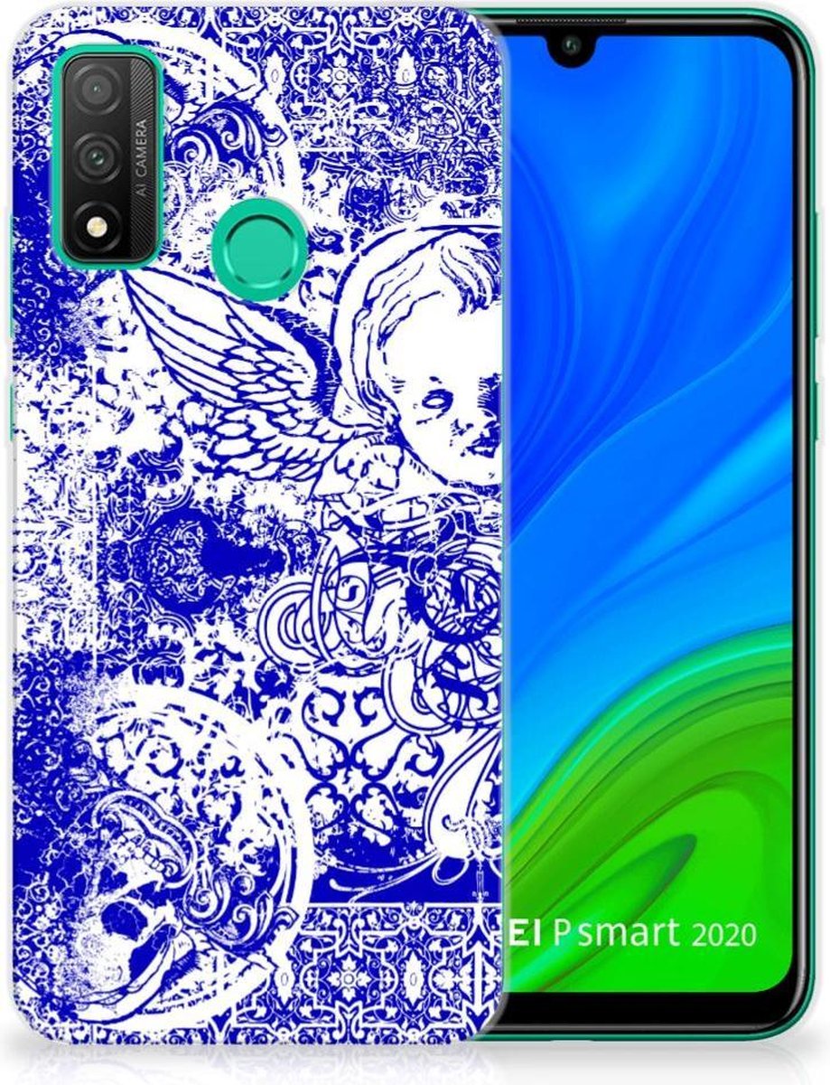 Silicone Back Case Huawei P Smart 2020 Angel Skull Blauw