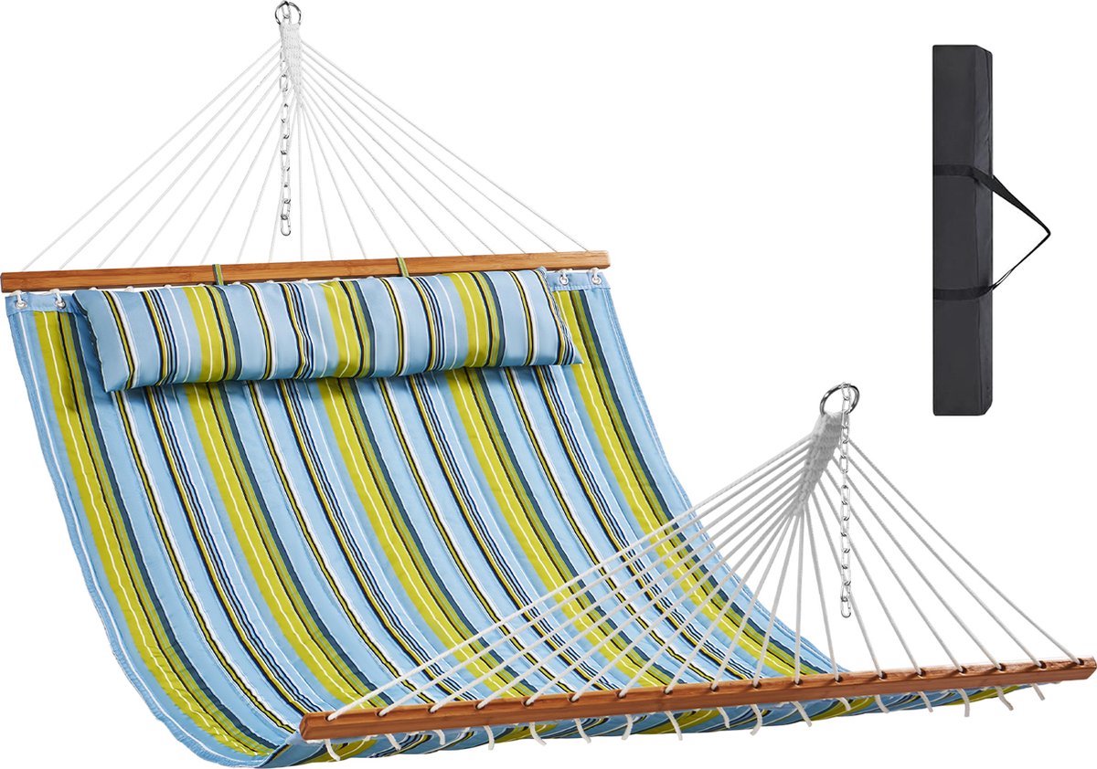 Hangmat - Hangmat voor Twee Personen - Hangmat 2 Persoons - Hanging Chair - Hamac - Hammock Chair - Gewatteerde hangmat - Afneembaar kussen en kettingen - voor kamperen/tuin/strand - Draagvermogen van 220 k