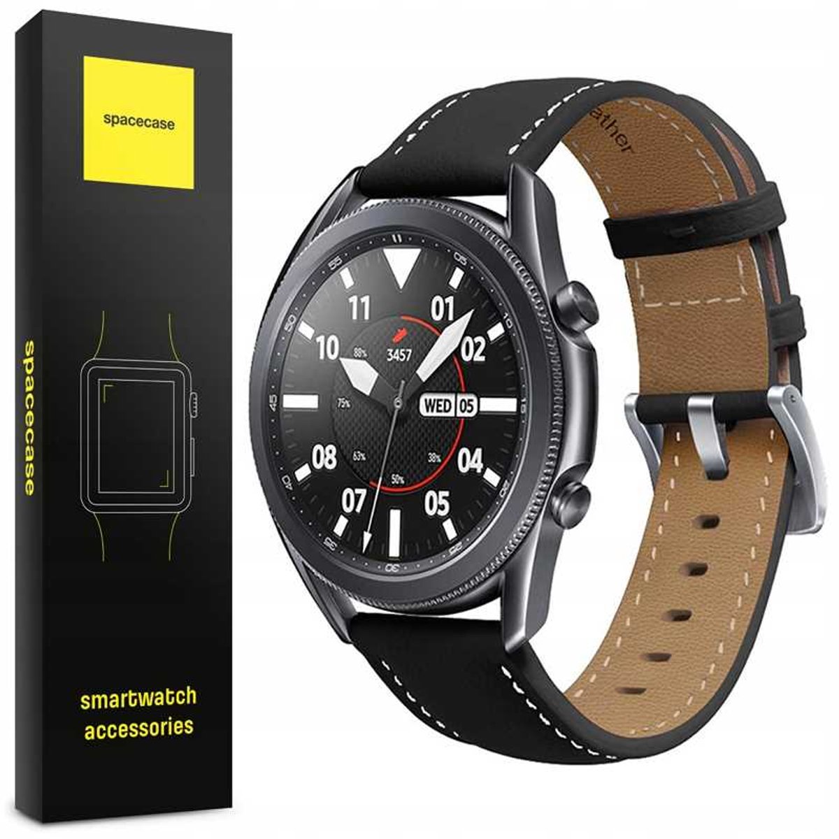 Spacecase Leren Horlogeband 22 Mm Zwart Voor Smartwatch