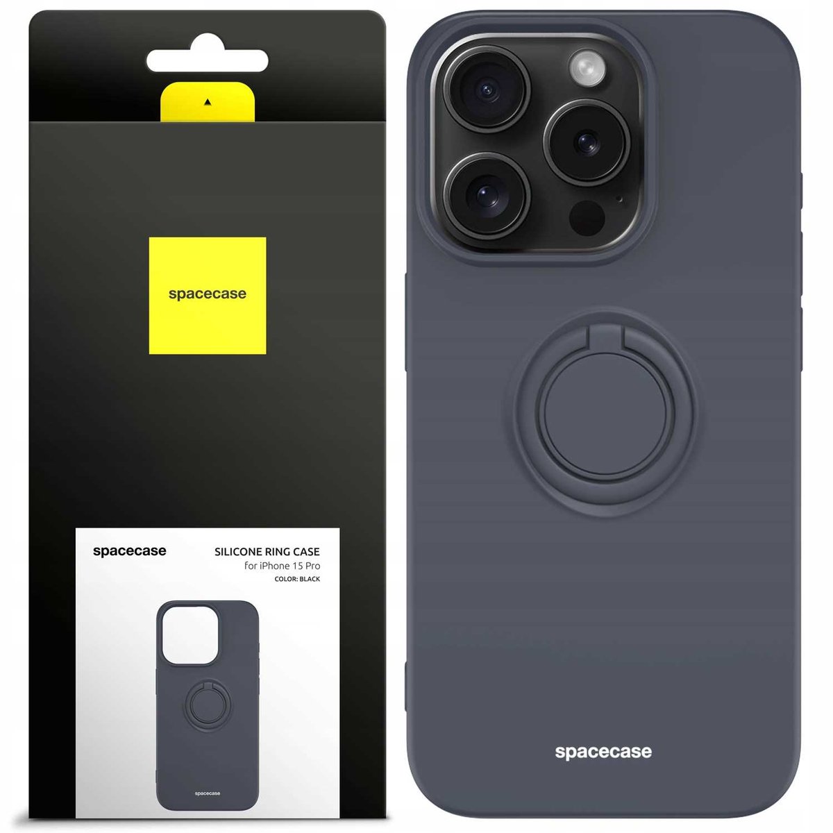 Spacecase Siliconen Ringcase Voor Iphone 15 Pro Zwarte Cover