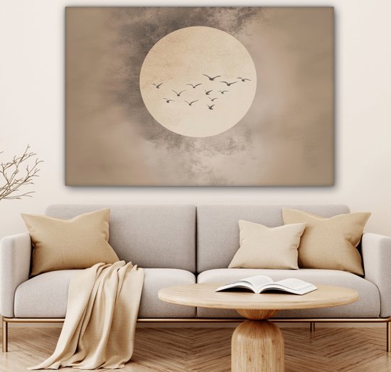 Peinture sur toile 120x80 cm - Décoration murale Vogel - Beige - Japandi - Décoration murale murale salon - Décoration chambre - Accessoires de chambre - Peintures sur toile