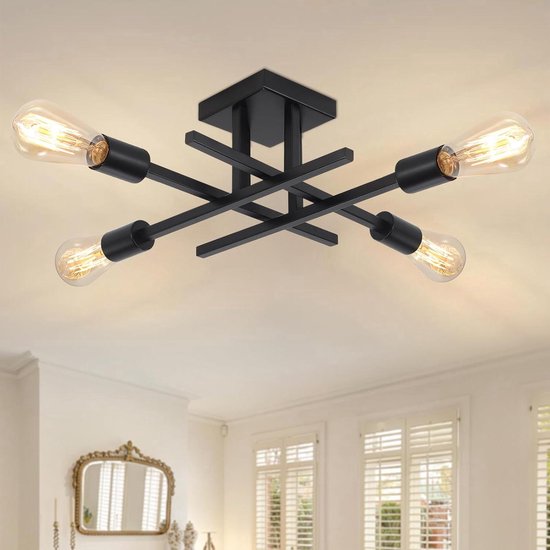 Goliving Plafondlamp Industrieel - Plafonnière - Dubbele Lamp - E27 - Metaal - Zwart