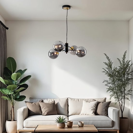 LumenXL - Suspension Firenze - Verre fumé - 4 lumières - Zwart - Or