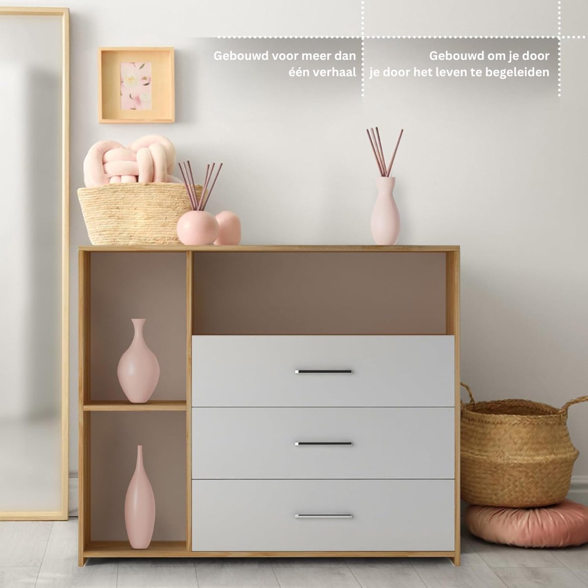 VELTRR® Commode Baby - Verzorgingstafel - Luiertafel - Babykamer - Wit met Bruin – foto 7