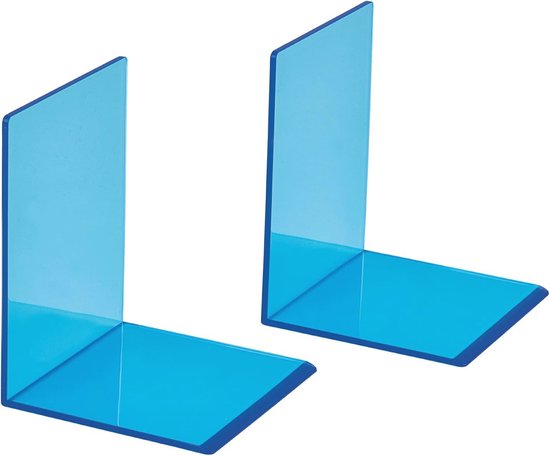 Foto: Hoogwaardige acryl boekensteunen neon blauw set van 2 10 x 10 x 13 cm