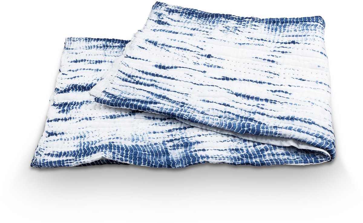 vtwonen Tie-Dye Plaid - Deken van Katoen - 130x170cm - Blauw, Wit