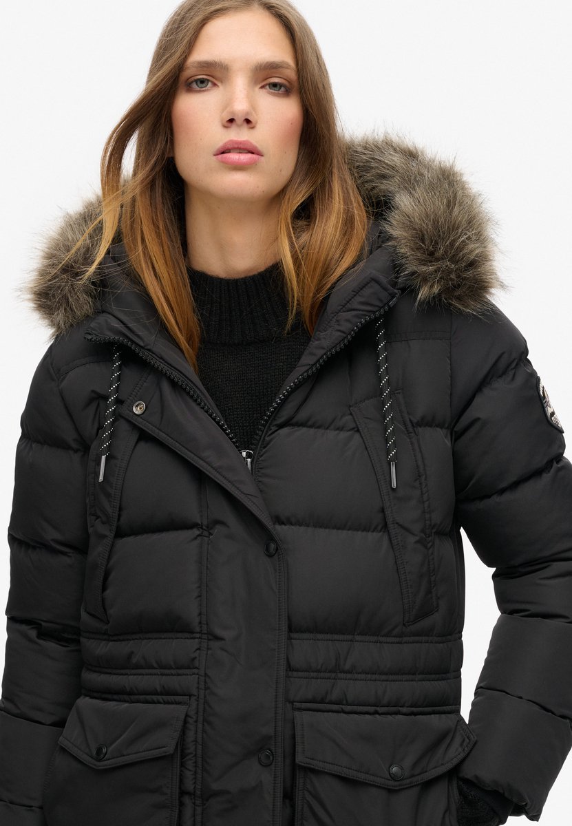 Superdry Lange Everest jas met imitatiebont Dames Gewatteerde jassen Zwart