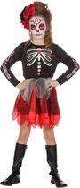 Wilbers - Spaans & Mexicaans Kostuum - Day Of The Dead Mexico November - Meisje - rood,zwart - Maat 152 - Halloween - Verkleedkleding