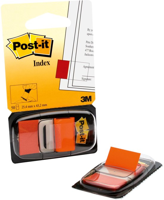 Post-itÂ® Index Standaard, Oranje, 25.4 x 43.2 mm, 50 Tabs/Dispenser