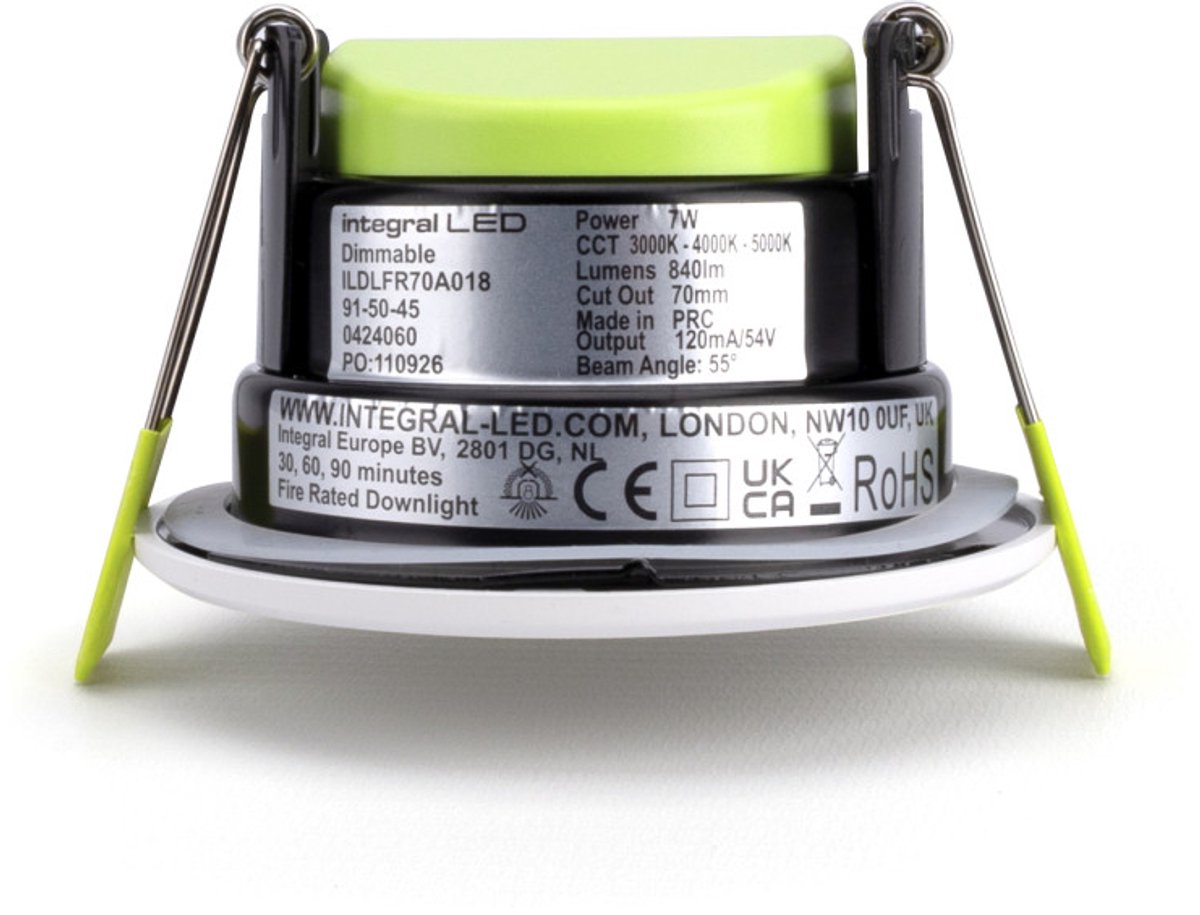 Integral LED inbouwspot Wit 7W 840lm 55º | Instelbare Lichtkleur | zaagmaat 7cm | Dimbaar | IP65 | Geen fitting | Warm Wit-Koel Wit-Daglicht | 7 watt | 25.000 Branduren