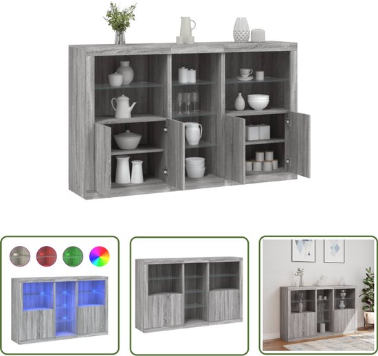 Dressoir met LED 80x35x75 cm bewerkt hout artisanaal eiken kopen
