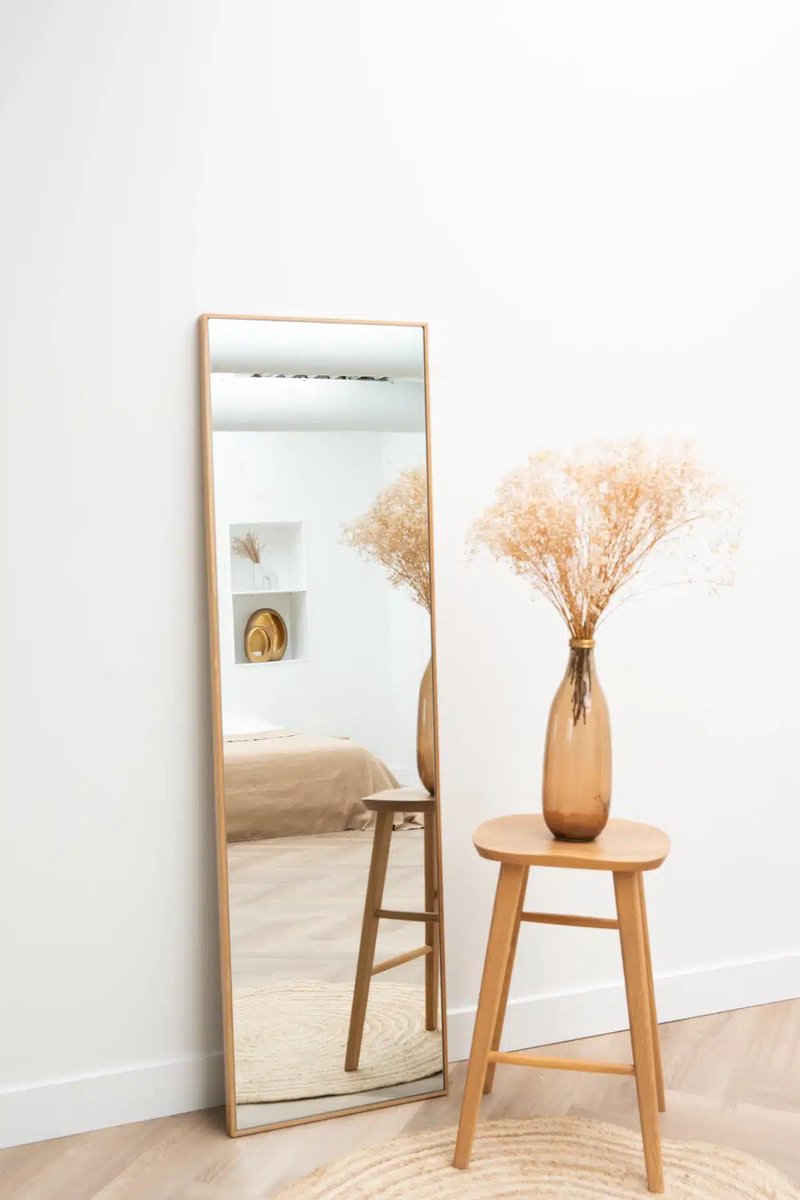 Nordic Style® Rechthoekige spiegel 170x50cm - Naturel Eiken hout - Scandinavische Spiegels - Vierkant - Pas spiegel - Staande spiegel - Kleedkamer spiegel - Pas