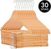Infinity Goods 30 Houten Kledinghangers - Kleerhanger - Inkeping en Broeklat - Metalen Haak - Volwassenen - Bruin