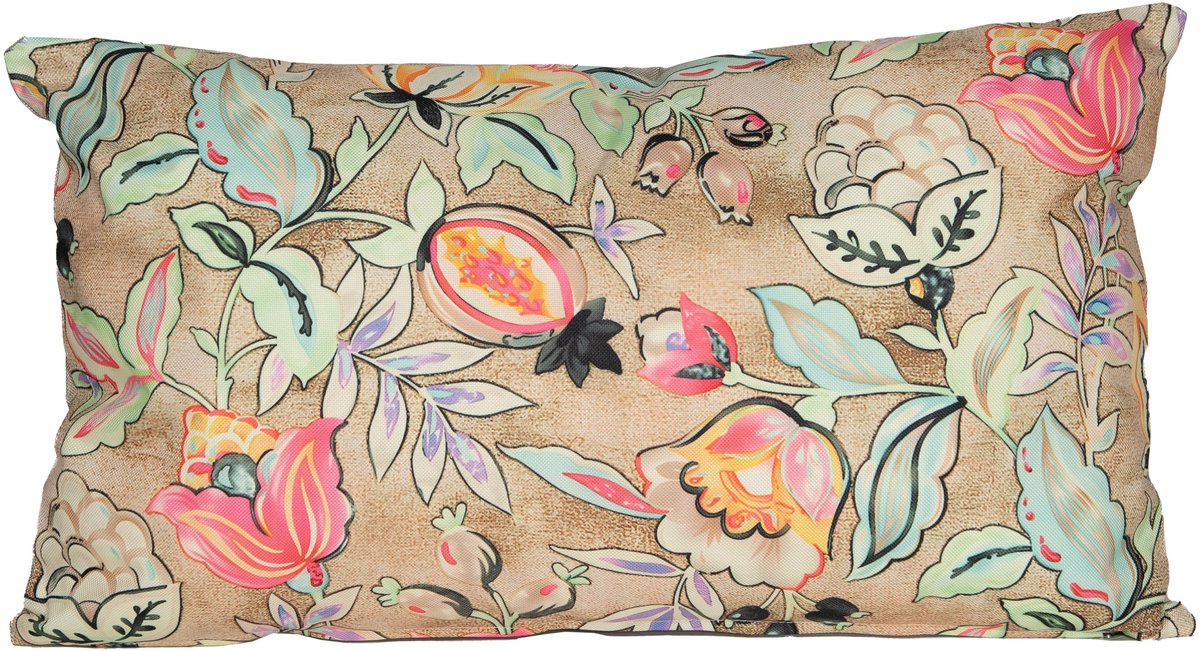 Anna's Collection Sierkussen voor binnen en buiten - wild flowers - beige - 30 x 50 cm - tuinkussen