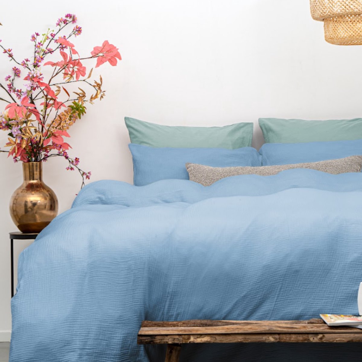 Dekbed-Discounter - Dreamhouse Dekbedovertrek 240 x 200/220 cm - Verkoelend Percale Katoen - Dubbele instopstrook - Wassen op 40 graden - Inclusief 2 kussenslopen - Blauw