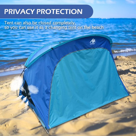 Strandschelp XXL - 3-4 personen - uv-bescherming 50+ - zonwering - strand windbescherming - campingtent - inkijkbescherming - ritssluiting - kleine verpakkingsmaat - strand - speelplaats - tuin van Lumaland — afbeelding 4