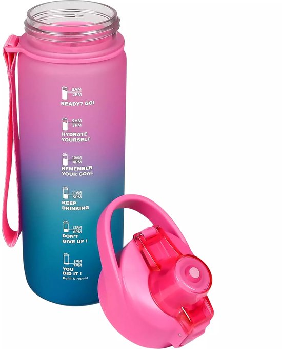 Benson Drinkfles 750 ml - Motivatie & Zeef - Blauw/Roze - Handig voor onderweg