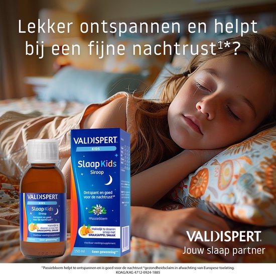 Valdispert Slaap Kids siroop - Passiebloem ontspant en is goed voor de nachtrust* - Geen gewenning** - Met sinaasappelsmaak - Kids vanaf 3 jaar - 150 ml