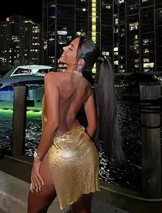 Mini robe avec fente en V- Goud - Brillant - Bling - Fête - Gala