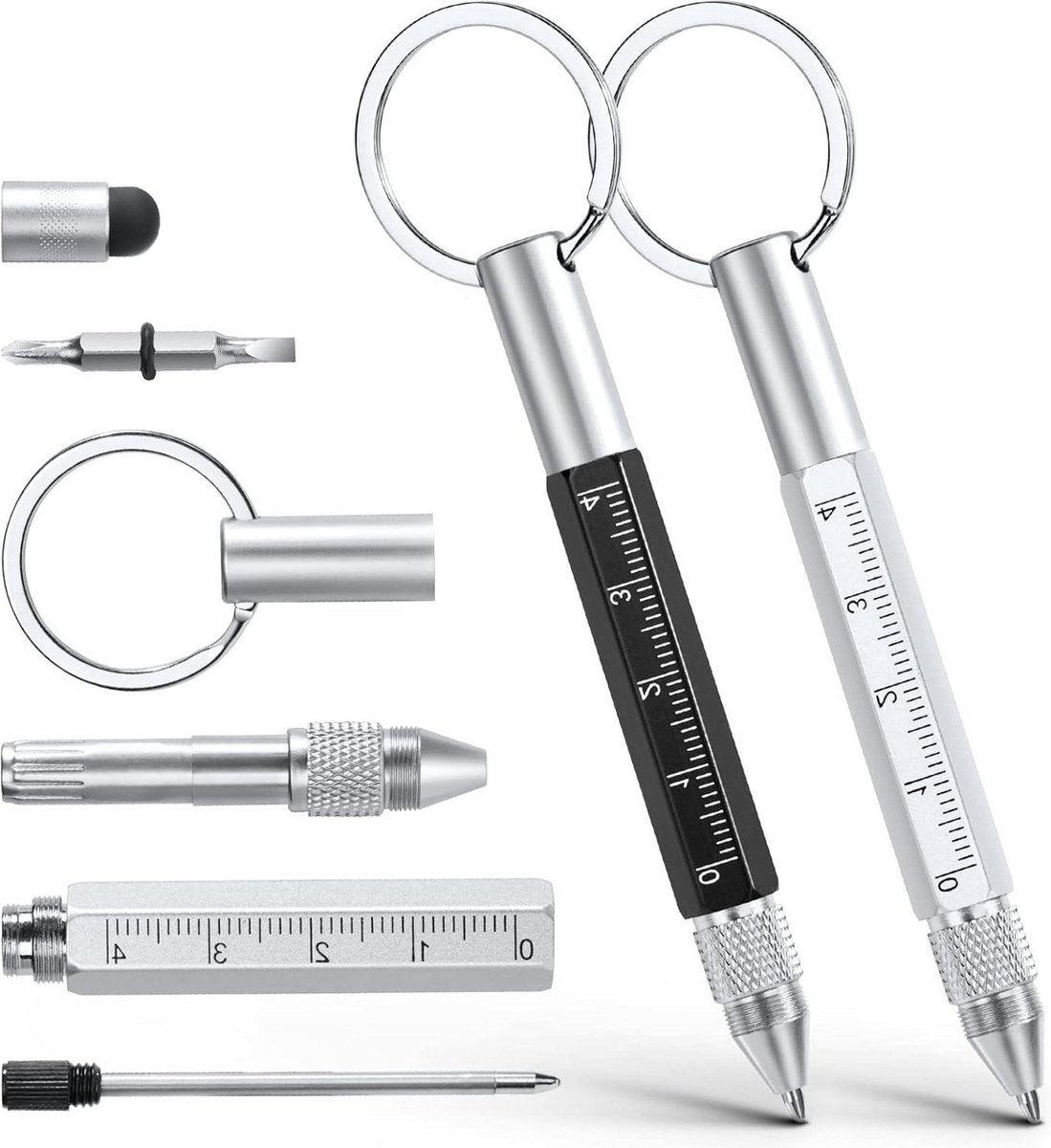 Multitool pen 6 in 1 gadgets voor mannen - vader - opa - balpen - touchscreen stylus - liniaal - sleutelhanger - schroevendraaier - zwart .