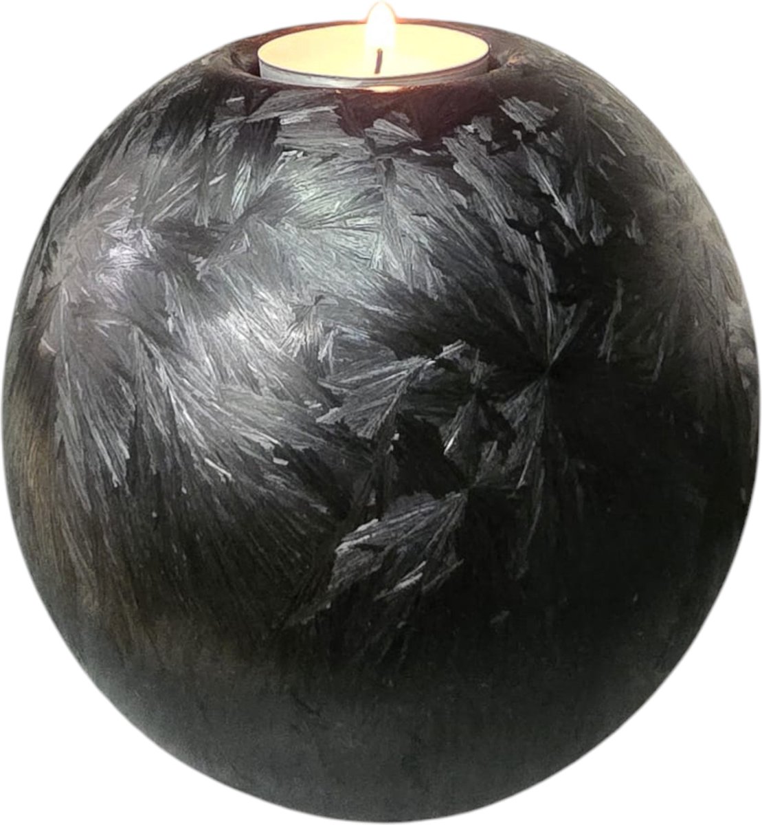 Mini Urn met kaarshouder - Glas - Handgemaakt - Zwart Frost - 500 ml - Urn voor mensen - Urn voor dieren - Incl. deksel, kaarsje & aszakje