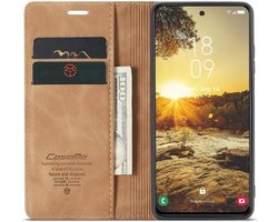 CaseMe 013 Hoesje Geschikt voor Samsung Galaxy S25 - Book Case met Standaard - Portemonnee Beschermhoes - Pasjeshouder voor Twee Pasjes - Bruin