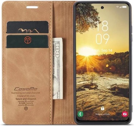 CaseMe 013 Hoesje Geschikt voor Samsung Galaxy S25 - Book Case met Standaard - Portemonnee Beschermhoes - Pasjeshouder voor Twee Pasjes - Bruin