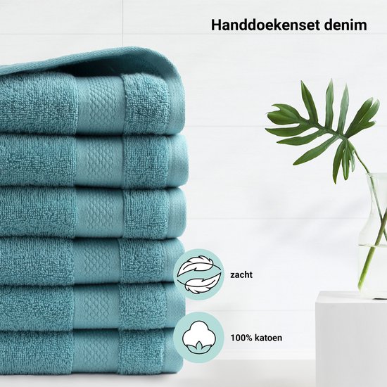 DoubleDry Hotel Handdoeken 50 x 100 cm – Set van 6 – 100% Katoen 500 g/m2 – Zacht & Absorberend - Denimblauw