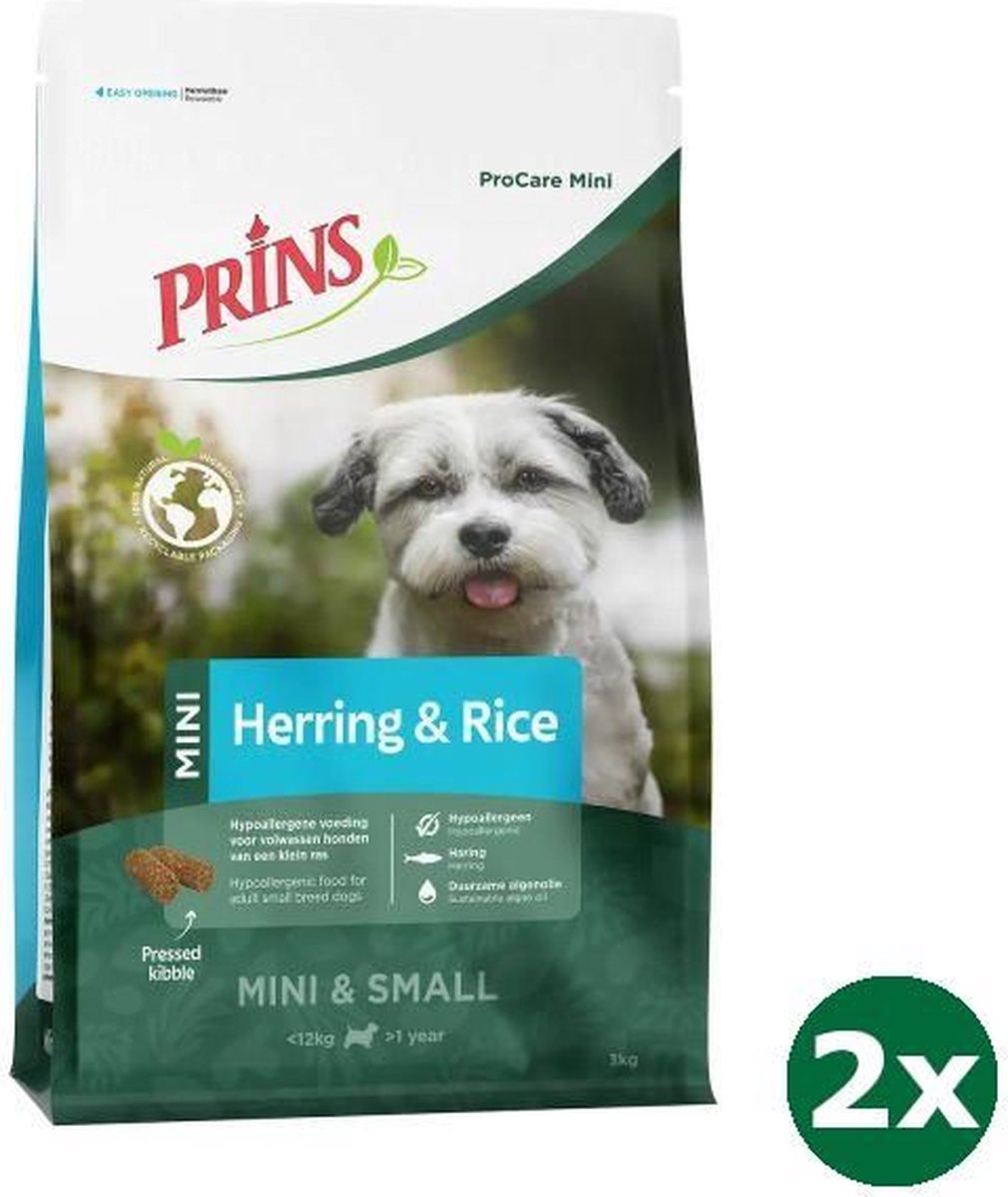 2x3 kg Prins procare adult mini herring / rice hypoallergenic hondenvoer