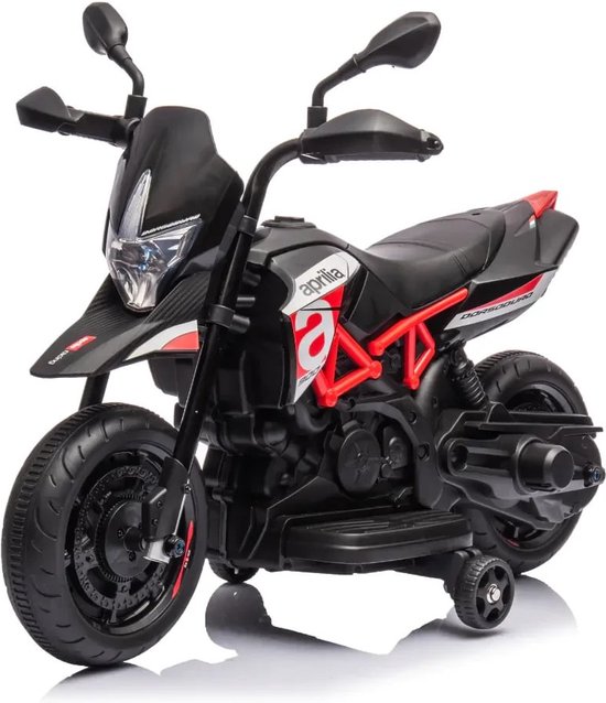 Aprilia Dorsoduro 900 Mini Full Option Elektrische Kindermotor 1 tot 3 jaar – Officieel Gelicentieerde Motor met LED-Koplamp & Claxon – Li-ion Kindermotor met Verwijderbare Zijwieltjes & Realistische Geluiden – Rood