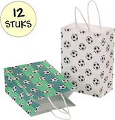 12x Papieren Uitdeeltasjes Voetbal - 15x8x21cm - Stevig Papier - Traktatie Zakjes - Papieren Tasjes - Cadeau Zakjes - Uitdeelzakjes - 2 Verschillende Kleuren - Kraftpapier - 12 Stuks
