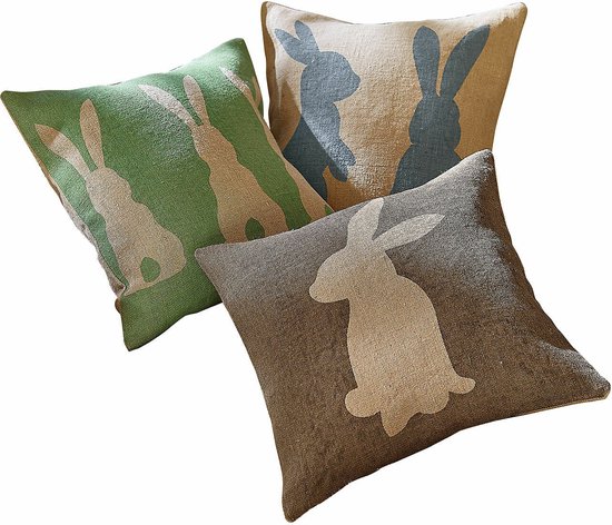 LOBERON Lot de 3 housses de coussin Namirah marron/vert