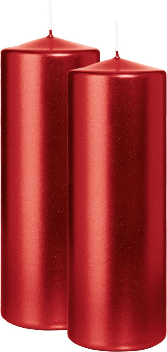 Wiedemann Cilinderkaars/stompkaars - 2x - metallic rood - 20 x 7 cm - 103 branduren - zuilkaarsen Donkerrood