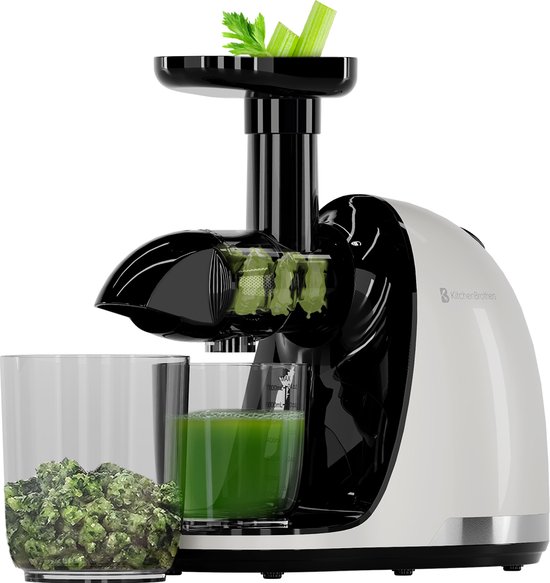 KitchenBrothers Slowjuicer - Juicer - Groenten en Fruitpers - 700ml - Met Pulpreservoir - Juice Maker - Parelwit