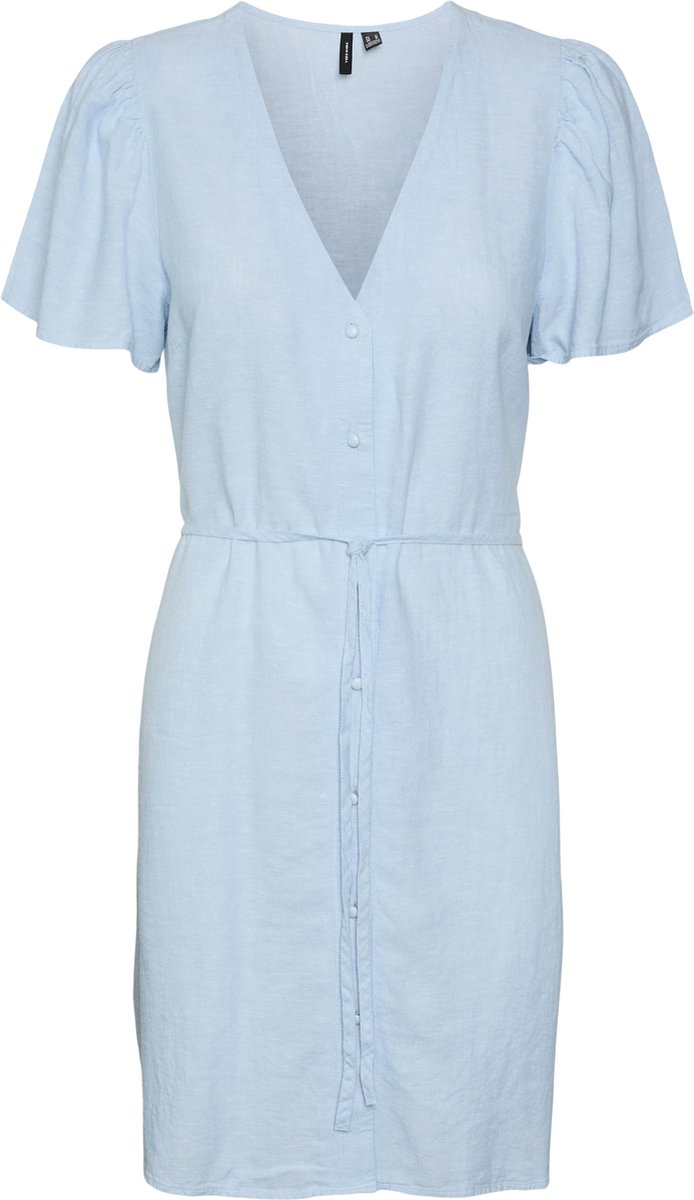 VERO MODA - VMLINN SS V-NECK TIE SHORT DRESS WVN - Dames - Mini jurken