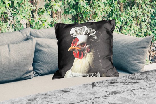 Sierkussen Buiten - Kok - Rood - Kip - 60x60 cm - Weerbestendig