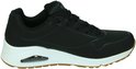 Zwarte Skechers damessneaker met perforaties, witte zool, gumkleurige buitenzool en air-unit.