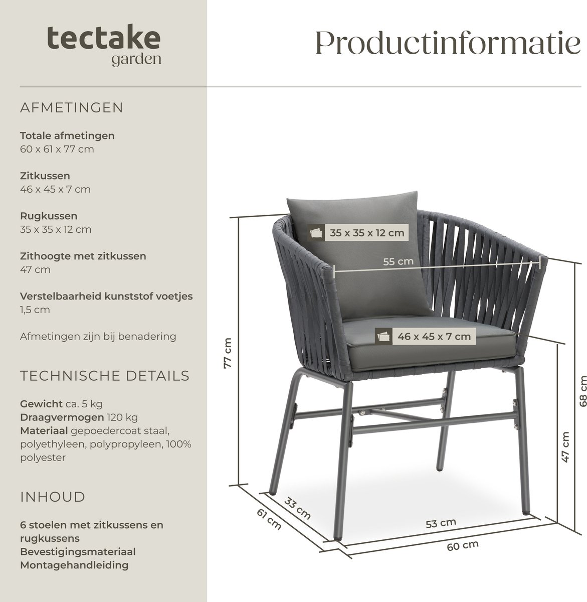 tectake Tuinstoelen Valeiras - Set van 6 thumbnail 4