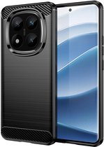 MobyDefend Hoesje - Geschikt voor Xiaomi Redmi Note 14 Pro Plus - TPU Backcover - Geborstelde Metaal & Carbon-Look - Zwart
