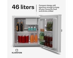 Klarstein Irene 46L Retro Minikoelkast - Stille kleine koelkast (37 dB) met verstelbare thermostaat, energiezuinig, minikoelkast voor kantoren en studentenkamers, wit