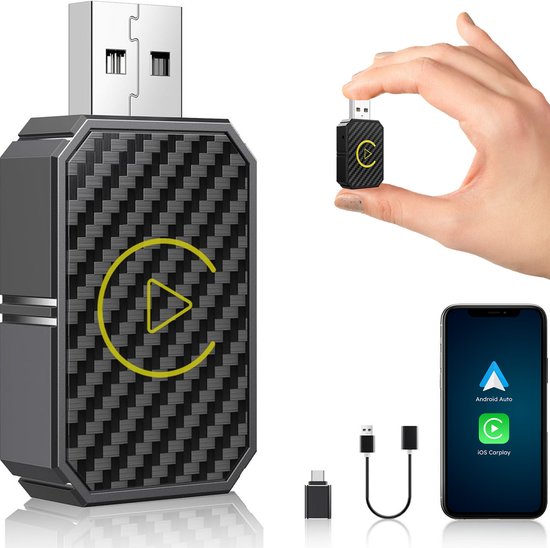 Draadloze CarPlay & android dongle - PRO mini - Apple - Android - Auto - Bluetooth - Draadloos - Wireless - Receiver - AirPlay - Compact - incl USB-C - Skoov