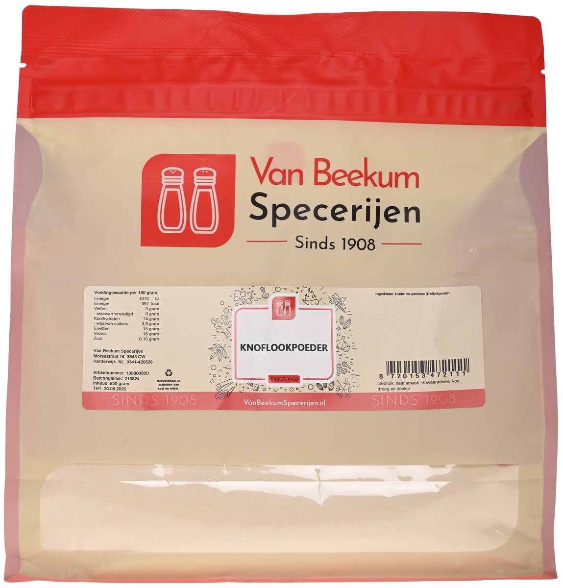 Goedkoopste Van Beekum Specerijen - Knoflookpoeder - 850 gram (hersluitbare stazak