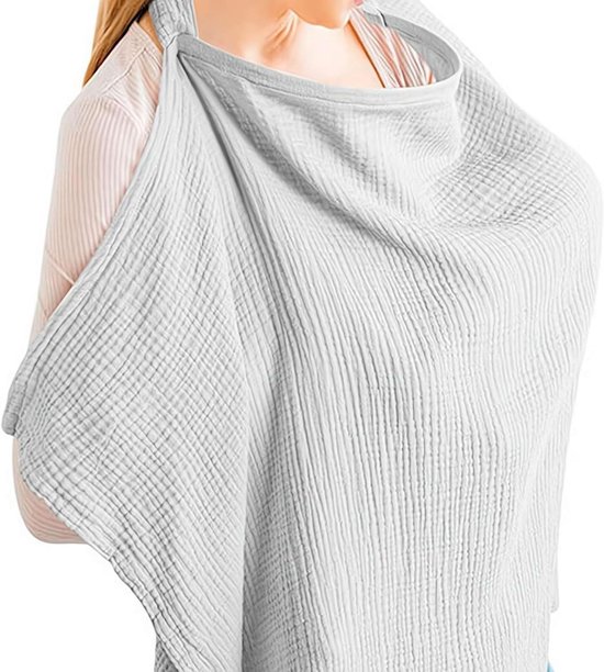 Voedingsdoek - Borstvoedingsdoek - Borstvoeding Doek - Borstvoeding sjaal - borstvoedingsschort - Voedingscape - Afschermdoek - Lichtgrijs - 71*95 cm - Katoenen - Verstelbaar - Uitwasbaar - Kraamcadeau - Borstvoedingsaccessoires van Callenbach Kids — afbeelding 2