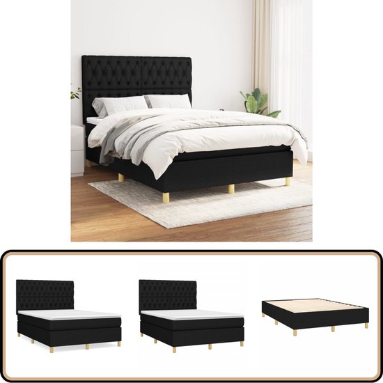 vidaXL Boxspring Set 140x200 cm - Elegant Zwart Boxspringbed - Boxsprings - Tweepersoonsbed - Slaapcomfort - Matras